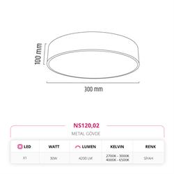 Nevo 30 Cm Sıva Üstü Ledli Tavan Armatürü Siyah NS120