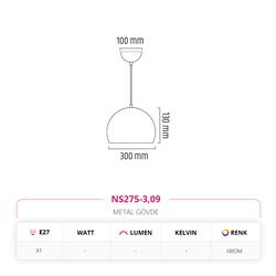 Nevo 30 cm Tekli Top Sarkıt Krom NS275-3