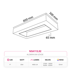 Nevo 30 x 60 cm Sıva Üstü Linear Armatür Siyah NSA113