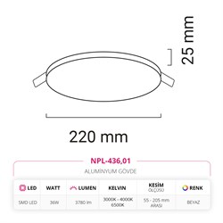 Nevo 36W Sıva Altı Ayarlı Led Panel NPL-436