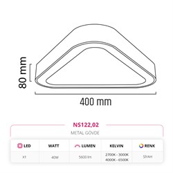 Nevo 40 Cm Sıva Üstü LED Üçgen Linear Tavan Armatürü Siyah NS122