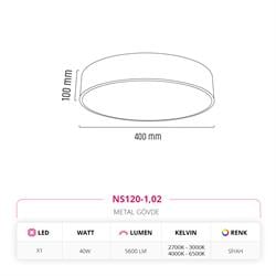 Nevo 40 Cm Sıva Üstü Ledli Tavan Armatürü Siyah NS120-1
