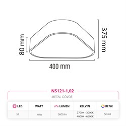 Nevo 40 Cm Sıva Üstü Ledli Tavan Armatürü Siyah NS121-1