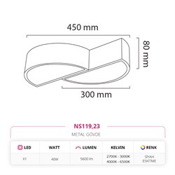 Nevo 45 Cm Sıva Üstü Ledli Tavan Armatürü Siyah Eskitme NS119