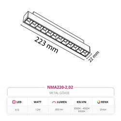 Nevo 48V Frame Led Magnet Linear Armatür Siyah NMA220-2
