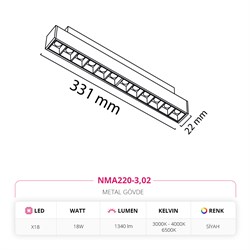 Nevo 48V Frame Led Magnet Linear Armatür Siyah NMA220-3