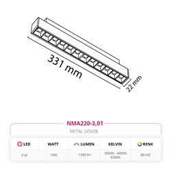 Nevo 48V Frame Led Magnet Linear Armatür Beyaz NMA220-3