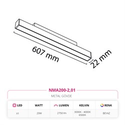 Nevo 48V Linear Magnet Armatür Beyaz NMA200-2