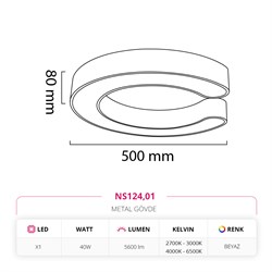 Nevo 50 Cm Sıva Üstü LED C Linear Tavan Armatürü Beyaz NS124