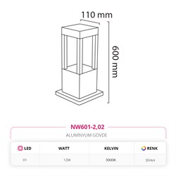 Nevo 60 Cm Bahçe Direk Armatür Siyah NW601-2