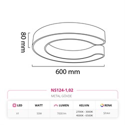 Nevo 60 Cm Sıva Üstü LED C Linear Tavan Armatürü Siyah NS124-1