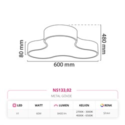 Nevo 60 Cm Sıva Üstü Ledli Tavan Armatürü Siyah NS133