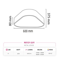 Nevo 60 Cm Sıva Üstü Ledli Tavan Armatürü Beyaz NS121-3