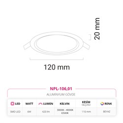 Nevo 6W Sıva Altı Led Panel Beyaz NPL-106
