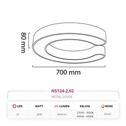 Nevo 70 Cm Sıva Üstü LED C Linear Tavan Armatürü Siyah NS124-2