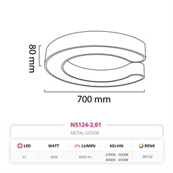 Nevo 70 Cm Sıva Üstü LED C Linear Tavan Armatürü Beyaz NS124-2