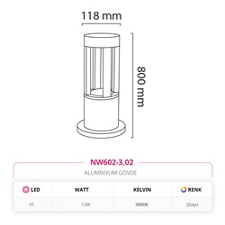 Nevo 80 Cm Bahçe Direk Armatür Siyah NW602-3