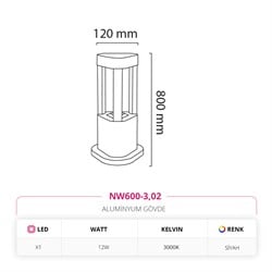 Nevo 80 Cm Bahçe Direk Armatür Siyah NW600-3