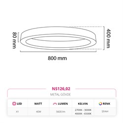 Nevo 80 Cm Sıva Üstü LED Elips Linear Tavan Armatürü Siyah NS126