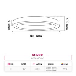 Nevo 80 Cm Sıva Üstü LED Elips Linear Tavan Armatürü Beyaz NS126