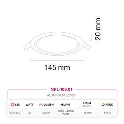 Nevo 9W Sıva Altı Led Panel Beyaz NPL-109