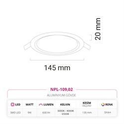 Nevo 9W Sıva Altı Led Panel Siyah NPL-109