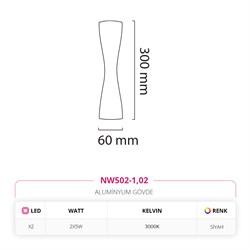 Nevo Çift Yönlü Dış Mekan Aplik Siyah NW502-1