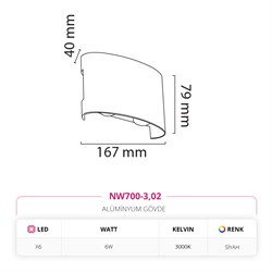 Nevo Çift Yönlü Dış Mekan Aplik Siyah NW700-3