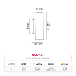 Nevo Çift Yönlü İç Mekan Aplik Beyaz Bakır NA137