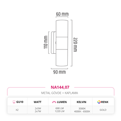 Nevo Çift Yönlü İç Mekan Aplik Gold NA144