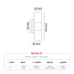Nevo Çift Yönlü İç Mekan Aplik Gold Siyah NA144