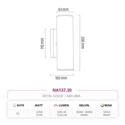 Nevo Çift Yönlü İç Mekan Aplik Siyah Bakır NA137