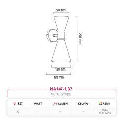 Nevo Çift Yönlü İç Mekan Aplik Siyah Turuncu NA147-1
