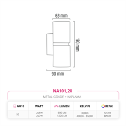 Nevo Çift Yönlü İç Mekan Aplik Siyah Bakır NA101