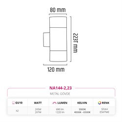 Nevo Çift Yönlü İç Mekan Aplik Siyah Eskitme NA144-2