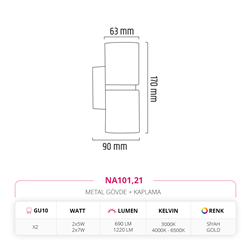 Nevo Çift Yönlü İç Mekan Aplik Siyah Gold NA101