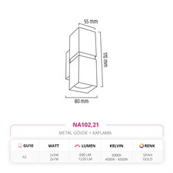 Nevo Çift Yönlü İç Mekan Aplik Siyah Gold NA102