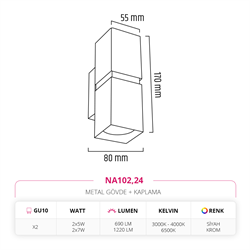 Nevo Çift Yönlü İç Mekan Aplik Siyah Krom NA102