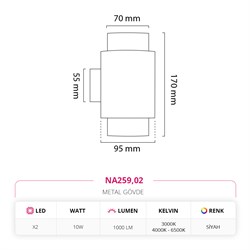 Nevo Çift Yönlü İç Mekan Aplik Siyah NA259
