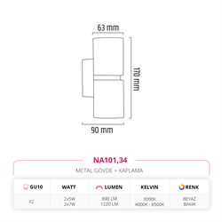 Nevo Çift Yönlü İç Mekan Beyaz Bakır Aplik NA101