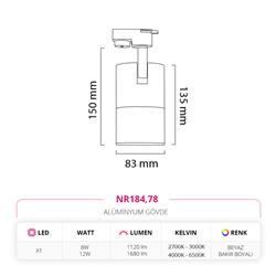 Nevo Dekoratif Ray Spot Beyaz Bakır NR184