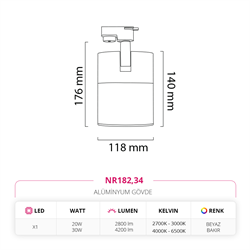 Nevo Dekoratif Ray Spot Beyaz Bakır NR182