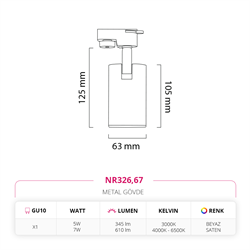 Nevo Dekoratif Ray Spot Beyaz Saten NR326