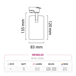 Nevo Dekoratif Ray Spot Beyaz Siyah NR360