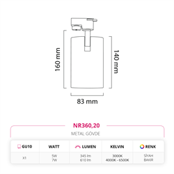 Nevo Dekoratif Ray Spot Siyah Bakır NR360