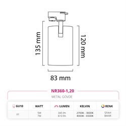 Nevo Dekoratif Ray Spot Siyah Bakır NR360-1