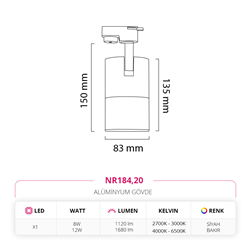 Nevo Dekoratif Ray Spot Siyah Bakır NR184