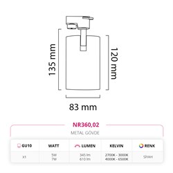 Nevo Dekoratif Ray Spot Siyah NR360