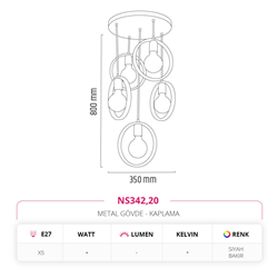 Nevo Dekoratif Beşli Sarkıt Siyah Bakır NS342