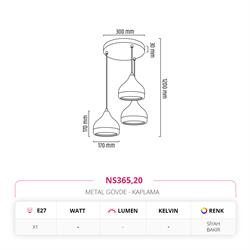 Nevo Dekoratif Üçlü Sarkıt Siyah Bakır NS365